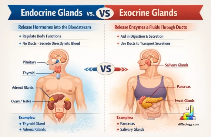 difference between endocrine and exocrine glands